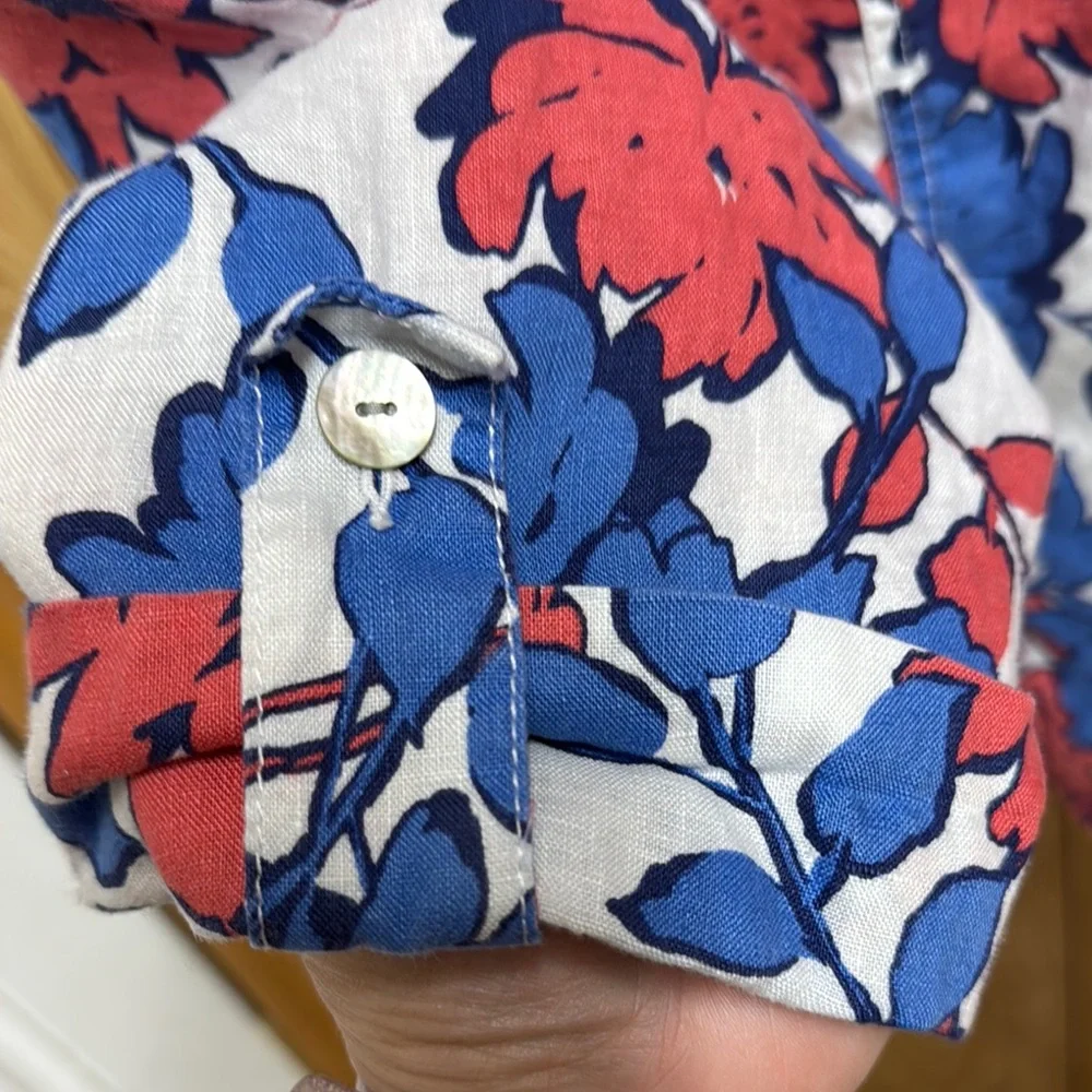 Ruby Road Linen Floral Button-Up Top XL